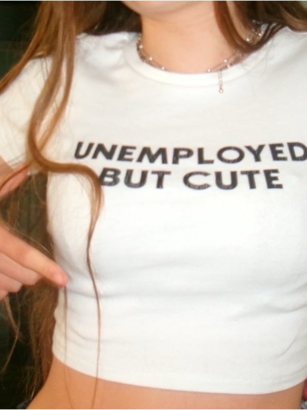 Garage White Crop Tee with Black 'Unemployed But Cute' Graphic